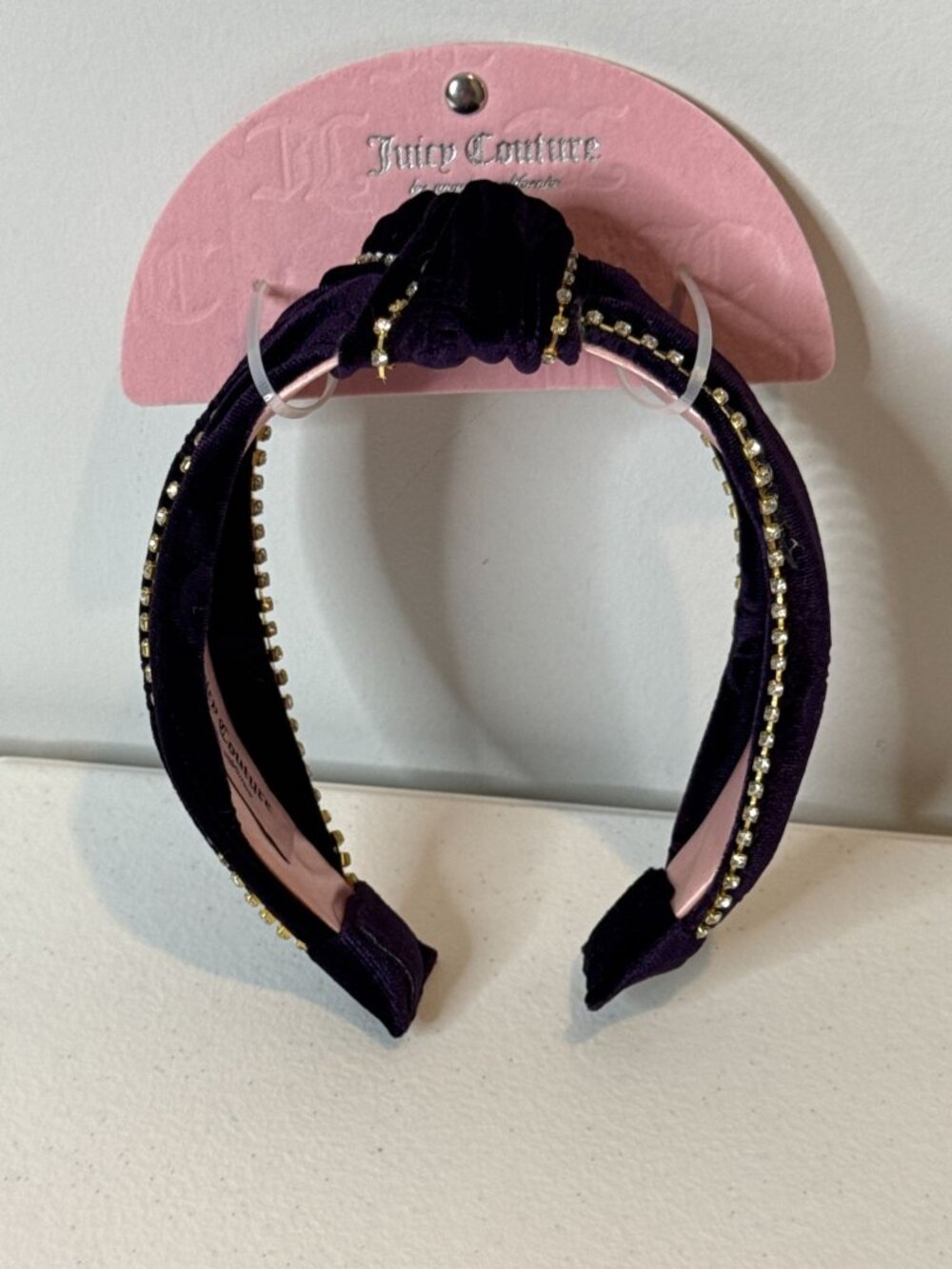 Juicy Couture Purple Velvet Rhinestone Knotted Headband New